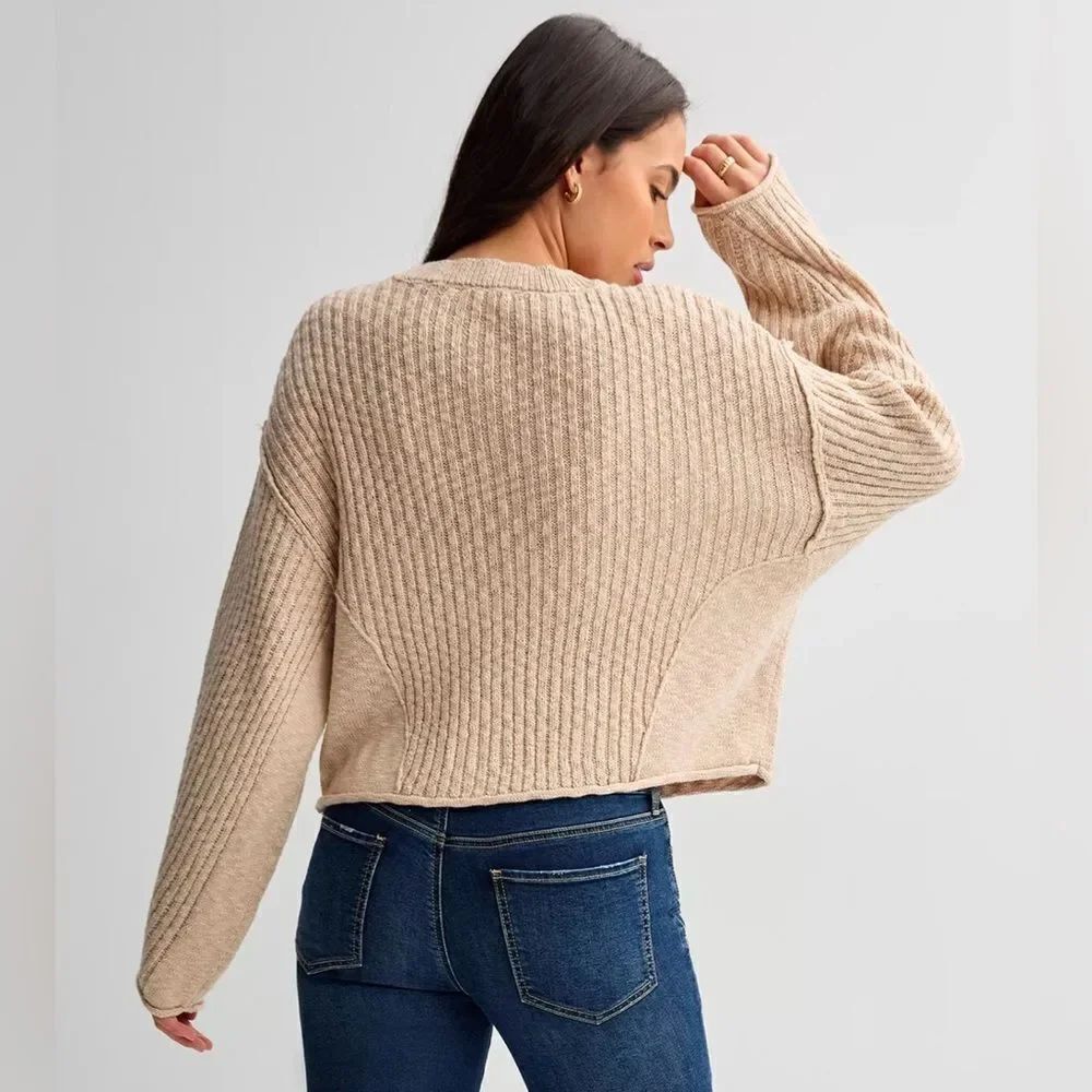 PINK REPUBLIC XL Juniors Crème Fresh Ivory Knit Boxy Fit Cropped Sweater - Picture 2 of 16
